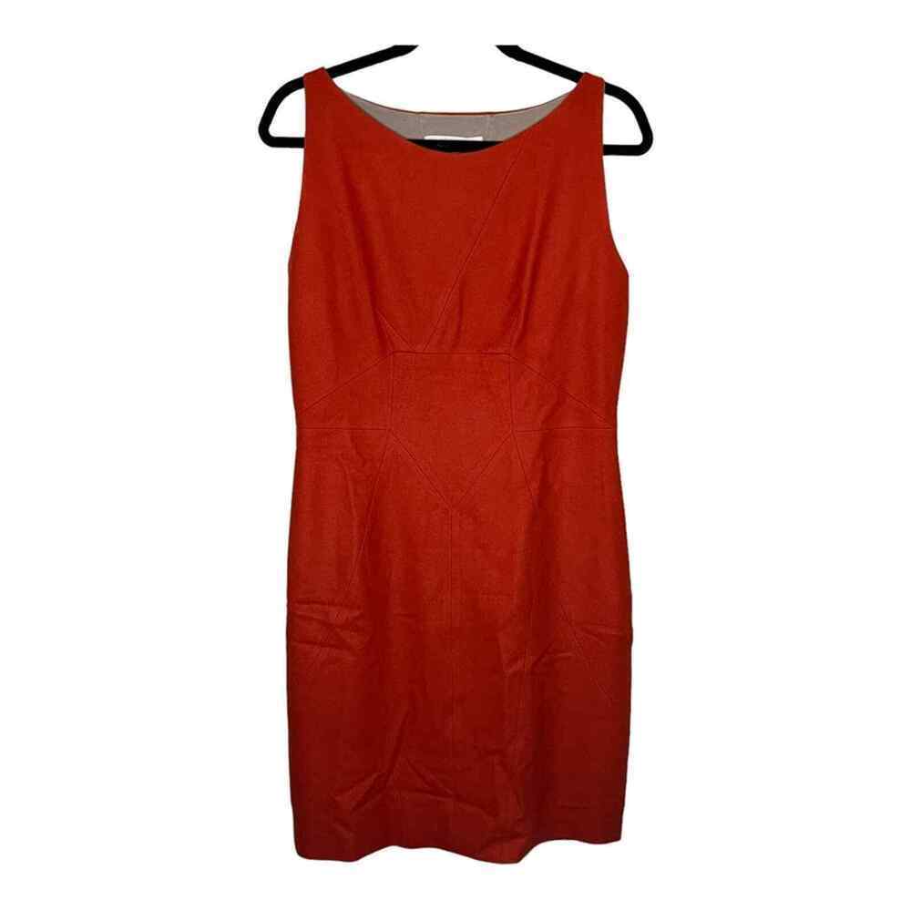 Brian‎ Reyes Women's Orange Wool Shift Dress Size 6 Lined Sleeveless Office